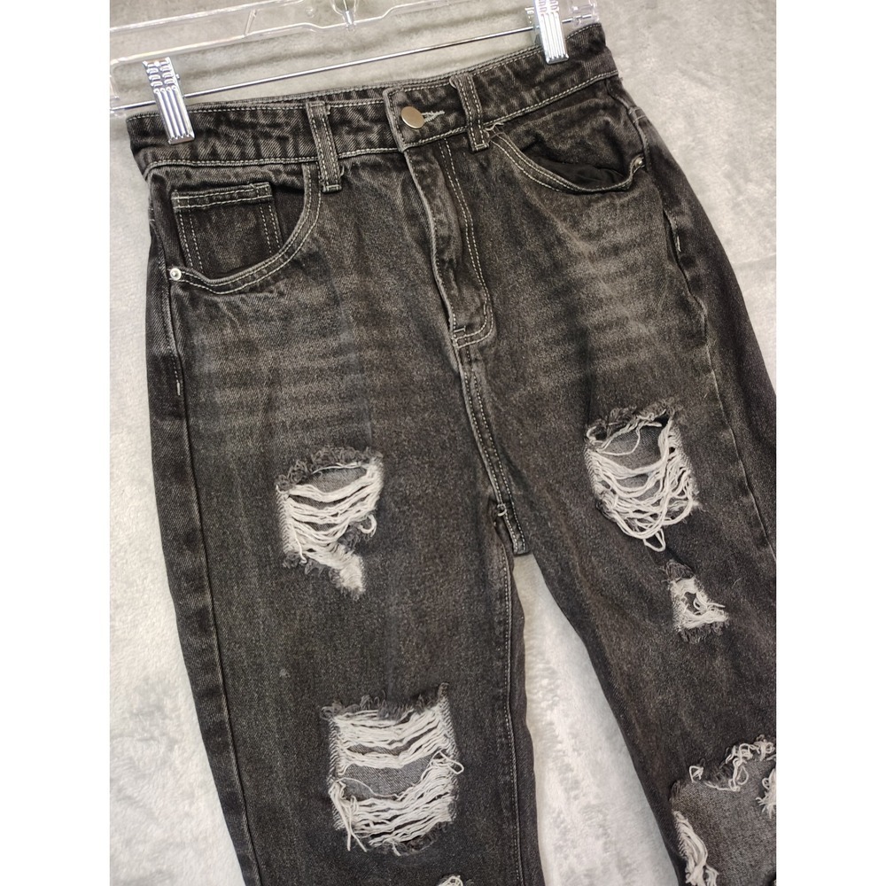 SHEIN Jeans Distressed High Rise Black Size 4 Grunge‎ Edgy Streetwear 26x26.5